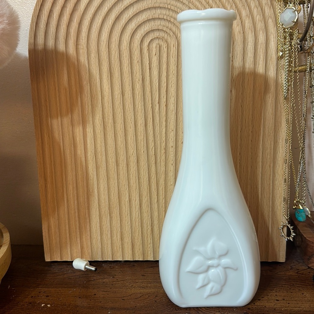 Vintage milk glass vase with floral design